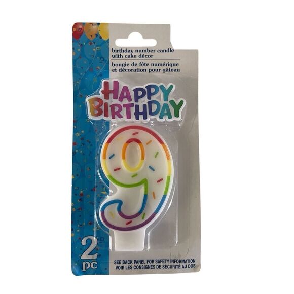 Number 9 Birthday Candle & Cake Topper Set, 2pc, Rainbow Sprinkles, Unisex - Picture 3 of 5